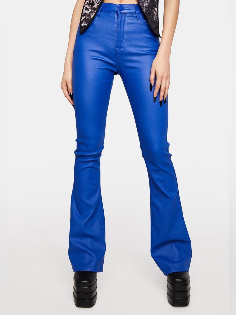 EDIKTED BLUE LUNA FLARE FAUX LEATHER JEANS SIZE MEDIUM NWOT